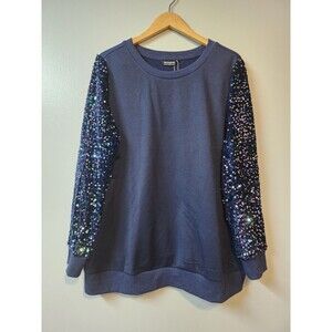 NWT Bloomchic Navy Sequin Velvet Sparkle Longsleeve Woman's  14/16 Plus